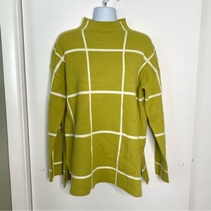 Max studio chartreuse plaid grid mock neck sweater